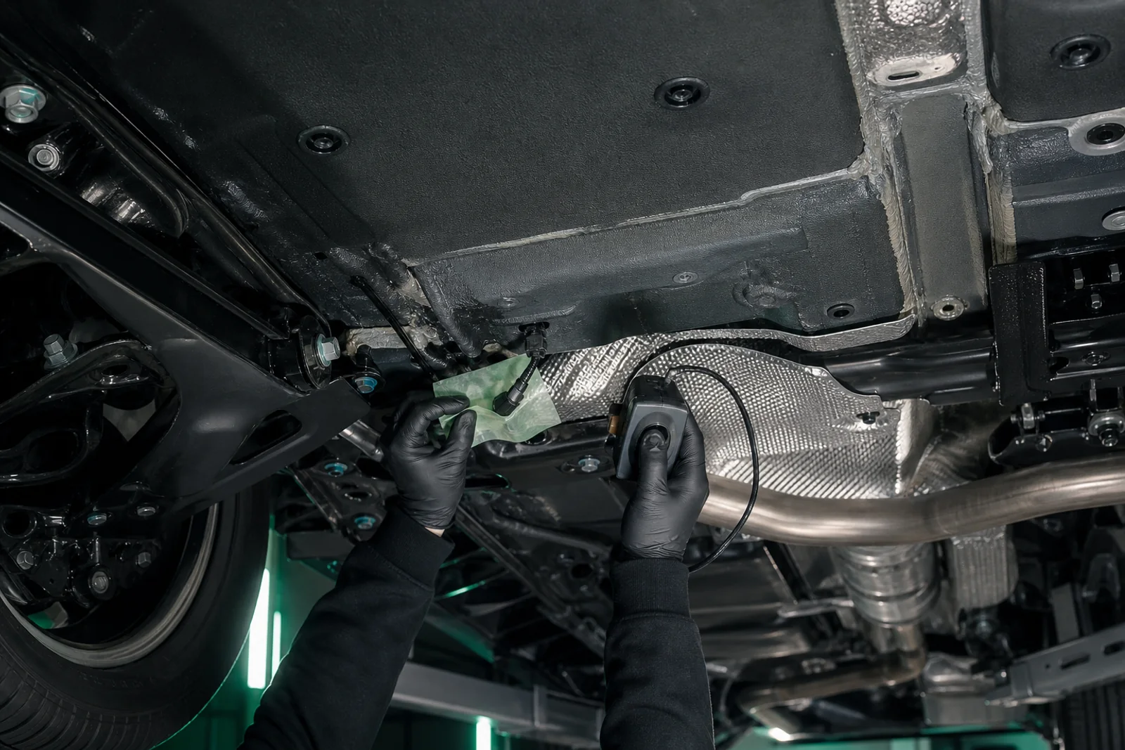 Контроль кузовного шва и сервисных зон днища Geely Monjaro